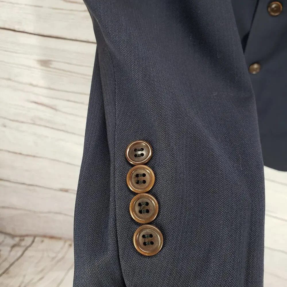 Nautica Men's Blue Wool 3 Button Mini Herringbone Sports Blazer Size 44L